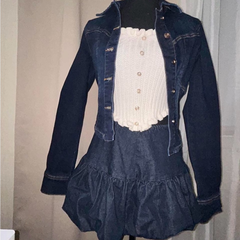 Fashion Nova Navy Blue Denim Jacket and Skirt Set